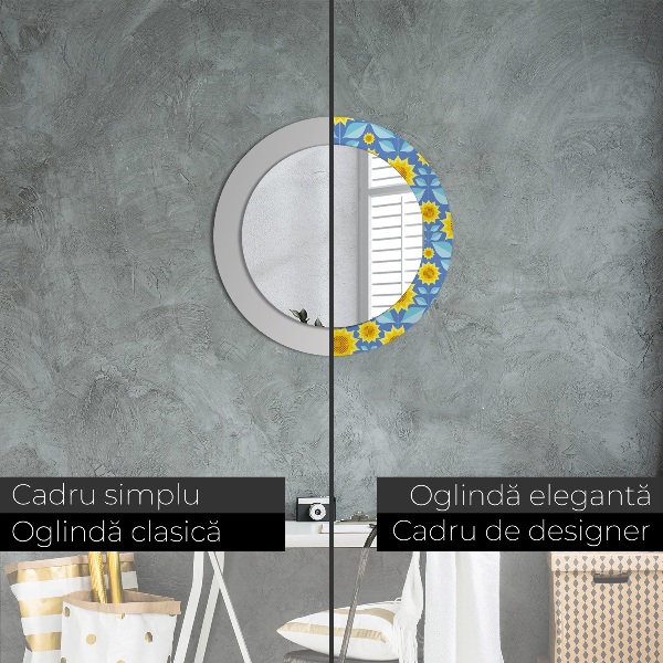 Miroir rond imprimé Tournesols géométriques