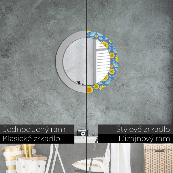Miroir rond imprimé Tournesols géométriques