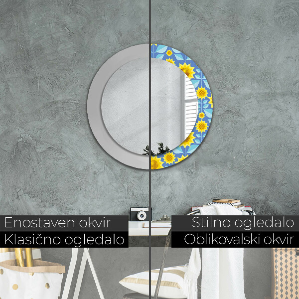 Miroir rond imprimé Tournesols géométriques