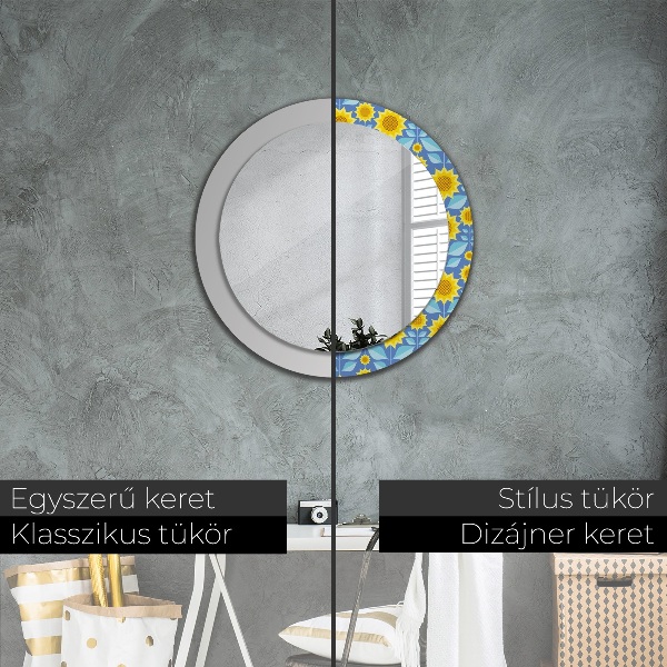 Miroir rond imprimé Tournesols géométriques