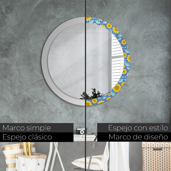 Miroir rond imprimé Tournesols géométriques