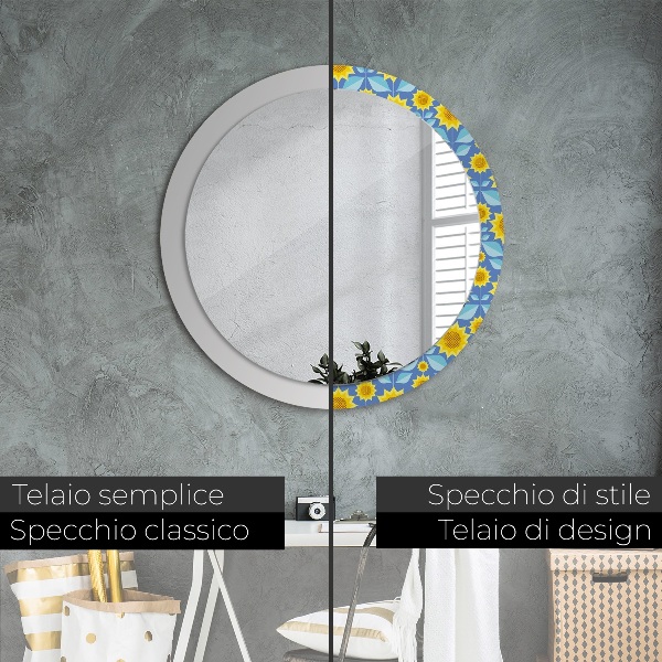Miroir rond imprimé Tournesols géométriques