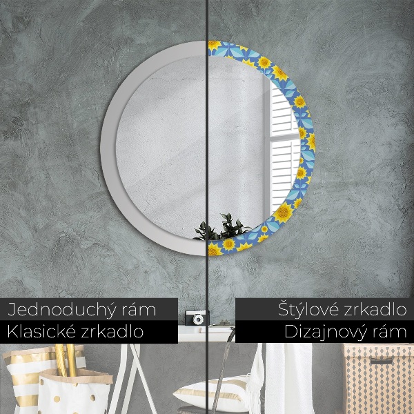 Miroir rond imprimé Tournesols géométriques
