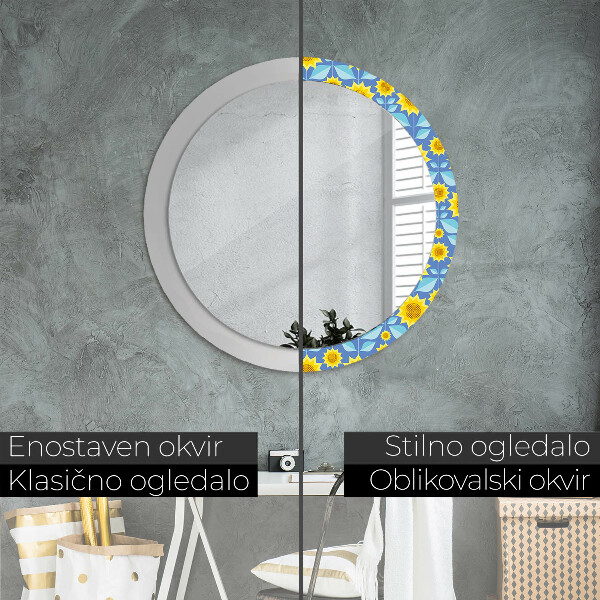 Miroir rond imprimé Tournesols géométriques