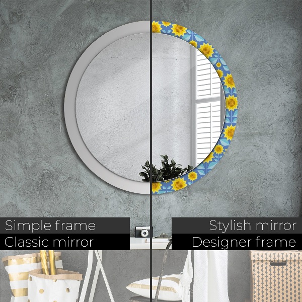 Miroir rond imprimé Tournesols géométriques