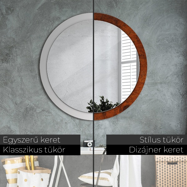Miroir rond cadre avec impression Bois naturel