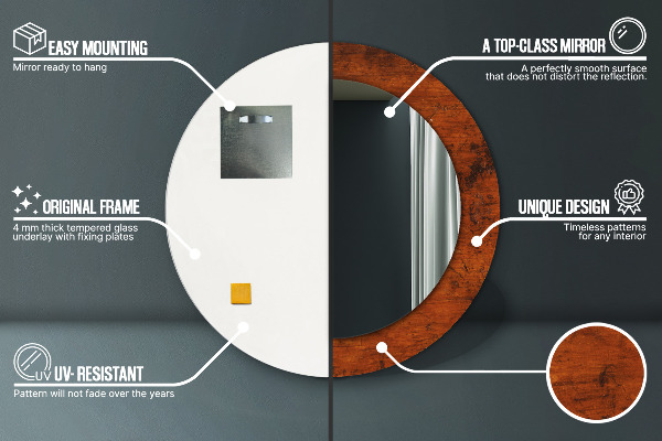 Miroir rond cadre avec impression Bois naturel