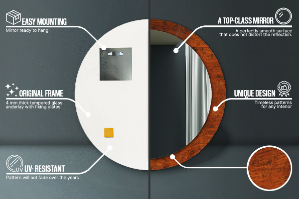 Miroir rond cadre avec impression Bois naturel