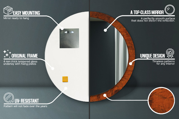 Miroir rond cadre avec impression Bois naturel