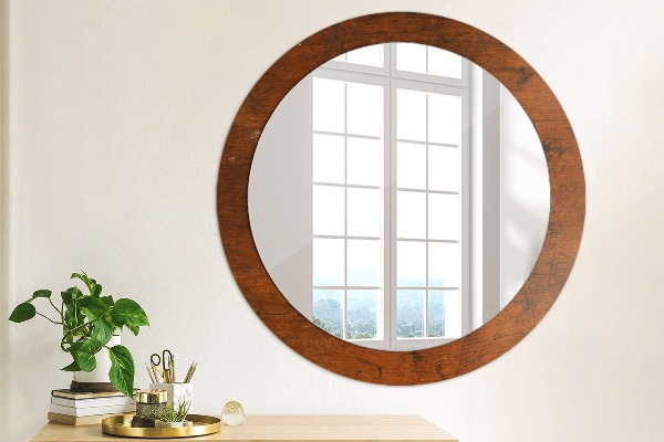 Miroir rond cadre avec impression Bois naturel