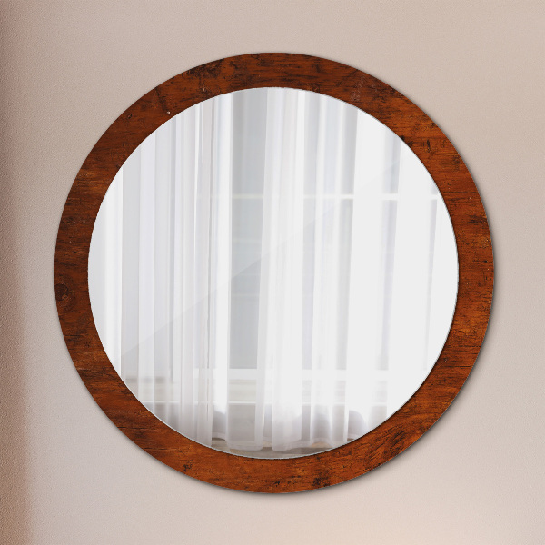 Miroir rond cadre avec impression Bois naturel