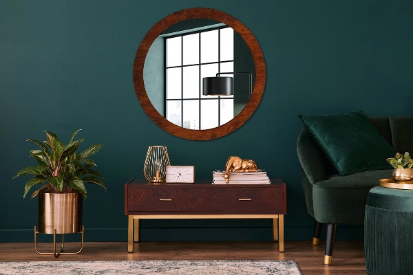 Miroir rond cadre avec impression Bois naturel