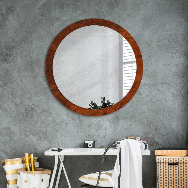 Miroir rond cadre avec impression Bois naturel