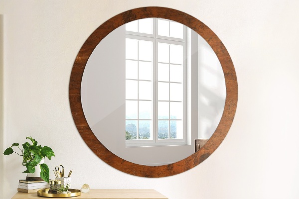 Miroir rond cadre avec impression Bois naturel