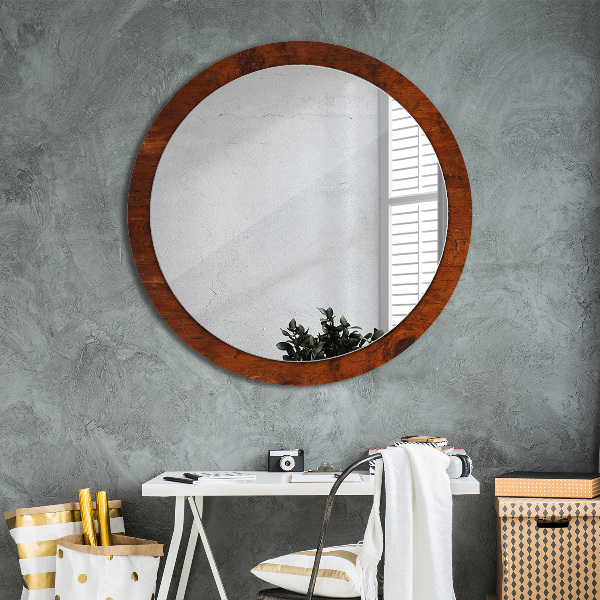 Miroir rond cadre avec impression Bois naturel