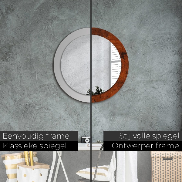 Miroir rond cadre avec impression Bois naturel