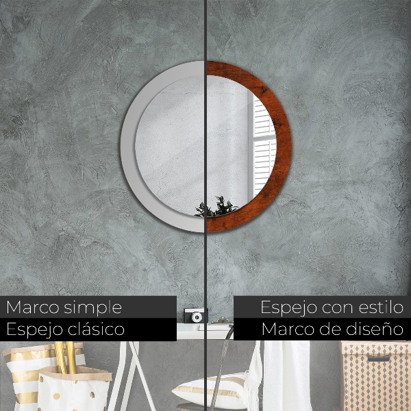 Miroir rond cadre avec impression Bois naturel
