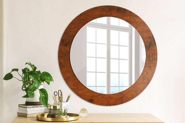 Miroir rond cadre avec impression Bois naturel