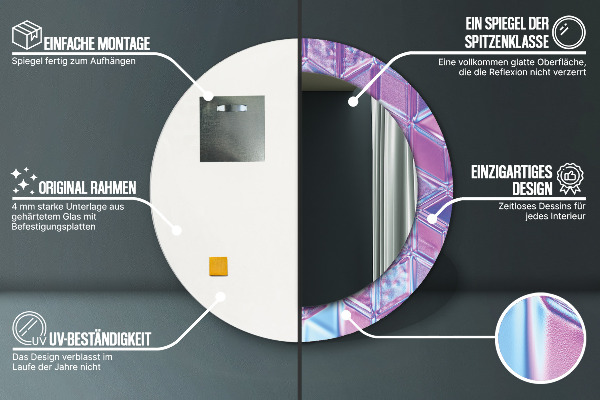 Miroir rond cadre avec impression Résumé surréaliste
