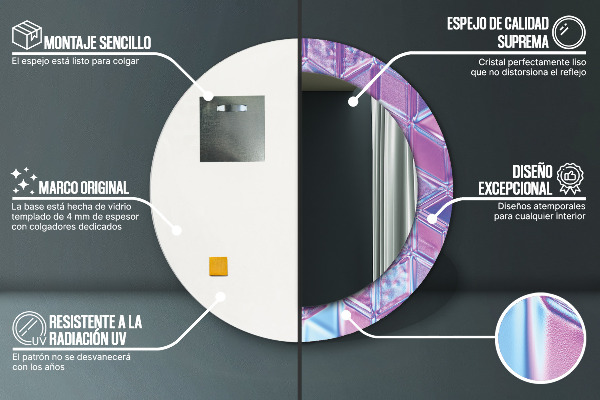 Miroir rond cadre avec impression Résumé surréaliste