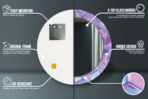 Miroir rond cadre avec impression Résumé surréaliste