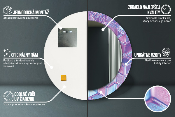 Miroir rond cadre avec impression Résumé surréaliste