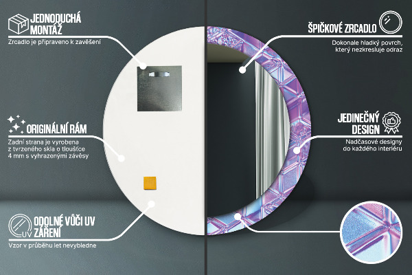 Miroir rond cadre avec impression Résumé surréaliste