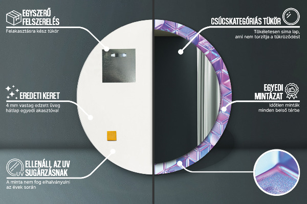 Miroir rond cadre avec impression Résumé surréaliste
