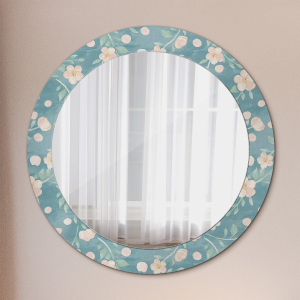 Miroir rond cadre avec impression Motif floral