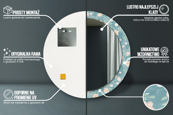 Miroir rond cadre avec impression Motif floral