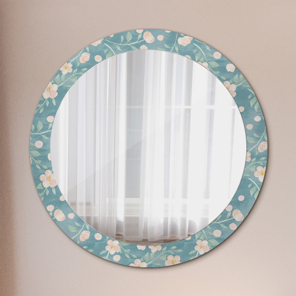 Miroir rond cadre avec impression Motif floral