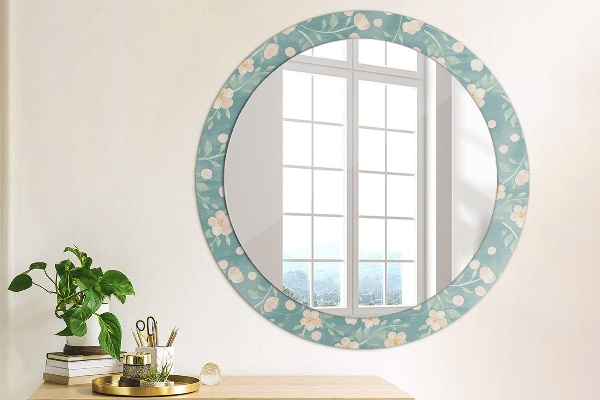 Miroir rond cadre avec impression Motif floral