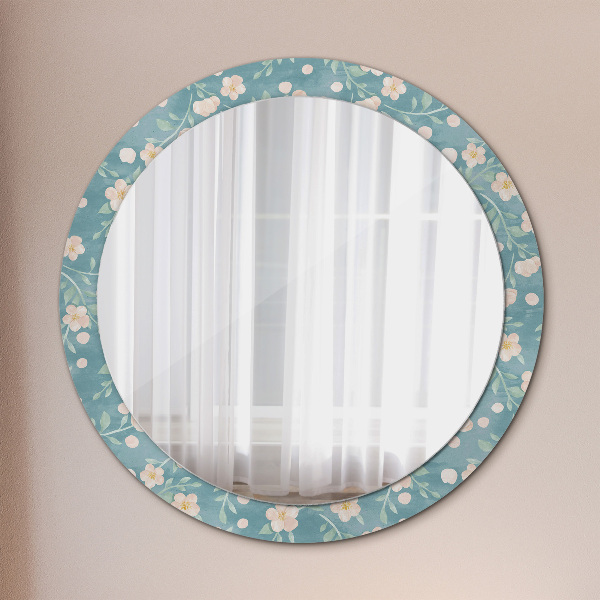 Miroir rond cadre avec impression Motif floral