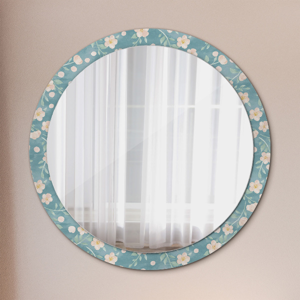 Miroir rond cadre avec impression Motif floral