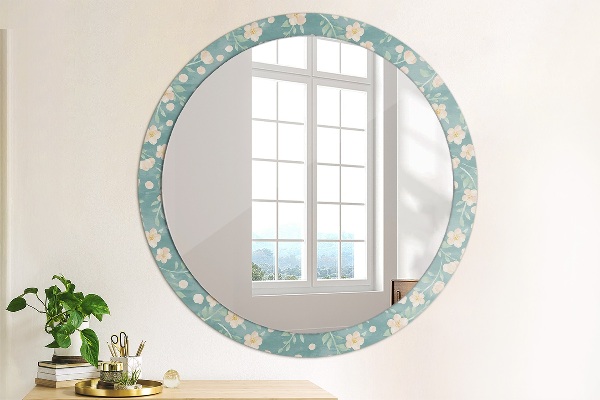 Miroir rond cadre avec impression Motif floral
