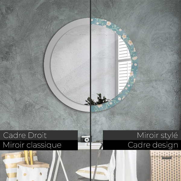 Miroir rond cadre avec impression Motif floral