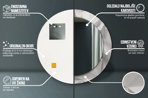 Miroir rond cadre avec impression Crystal blanc abstrait