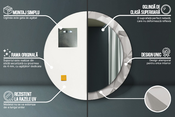 Miroir rond cadre avec impression Crystal blanc abstrait