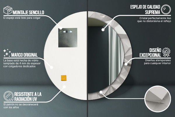 Miroir rond cadre avec impression Crystal blanc abstrait