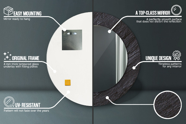 Miroir rond cadre avec impression Pierre noire