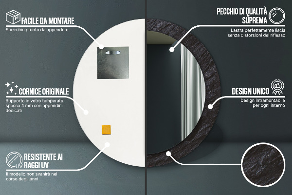Miroir rond cadre avec impression Pierre noire