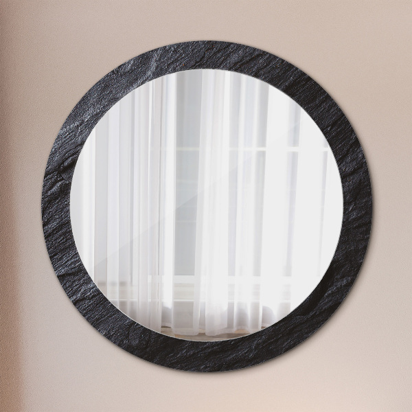 Miroir rond cadre avec impression Pierre noire