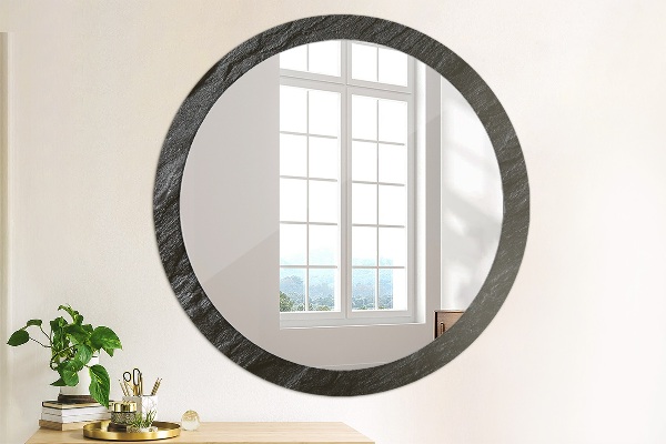 Miroir rond cadre avec impression Pierre noire