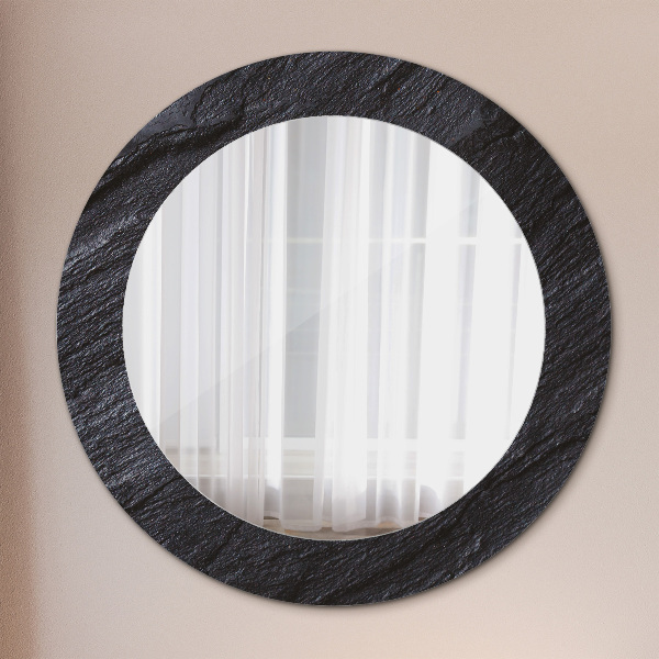 Miroir rond cadre avec impression Pierre noire