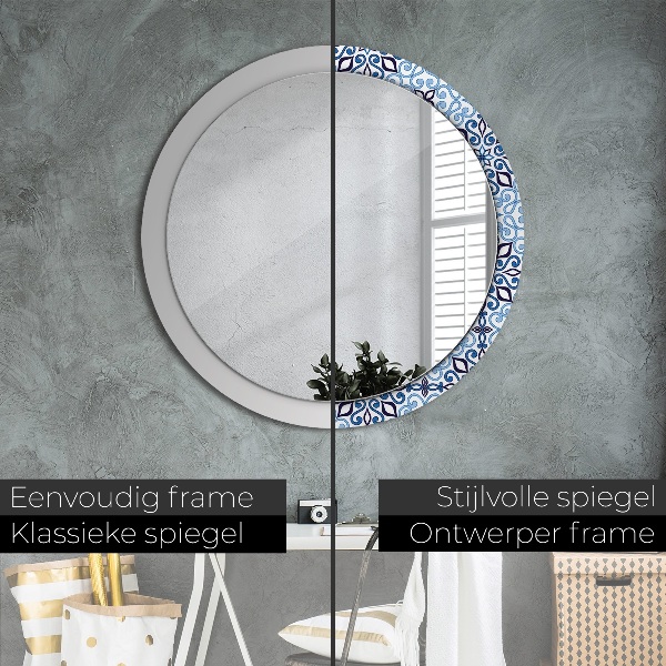 Miroir rond cadre avec impression Motif arabe bleu
