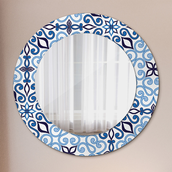 Miroir rond cadre avec impression Motif arabe bleu