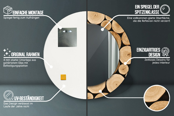 Miroir rond avec décoration Bûches