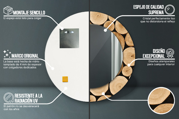 Miroir rond avec décoration Bûches