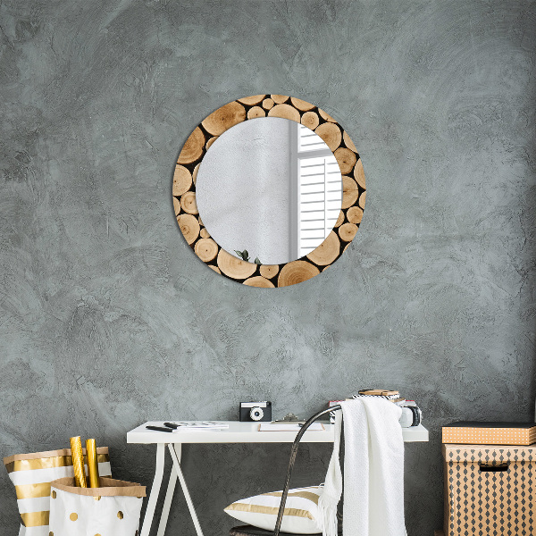 Miroir rond avec décoration Bûches