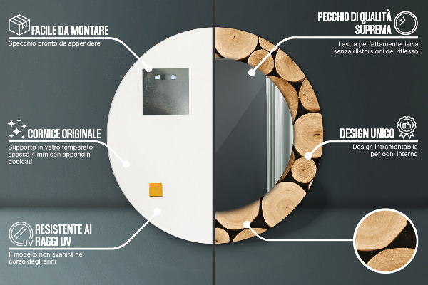 Miroir rond avec décoration Bûches